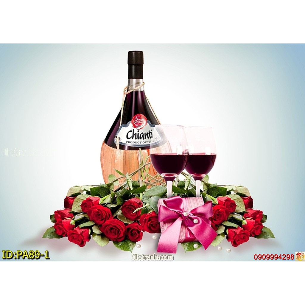 Tranh dán tường 3d trái cây, hình bình rượu, tranh dán phòng bếp, nhà ăn