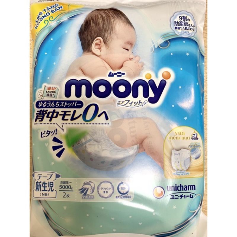 Tã dán sơ sinh Moony 3-5kg túi 2 miếng