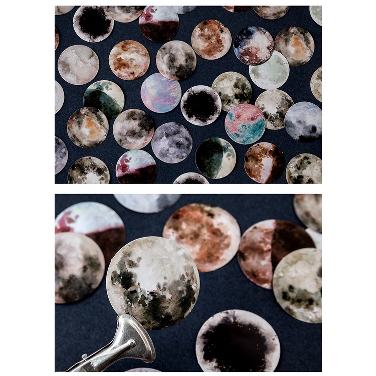 Sticker hộp 46 miếng dán - Vũ Trụ Mặt Trăng - Hộp nhãn dán trang trí sổ tay bullet journal - M182