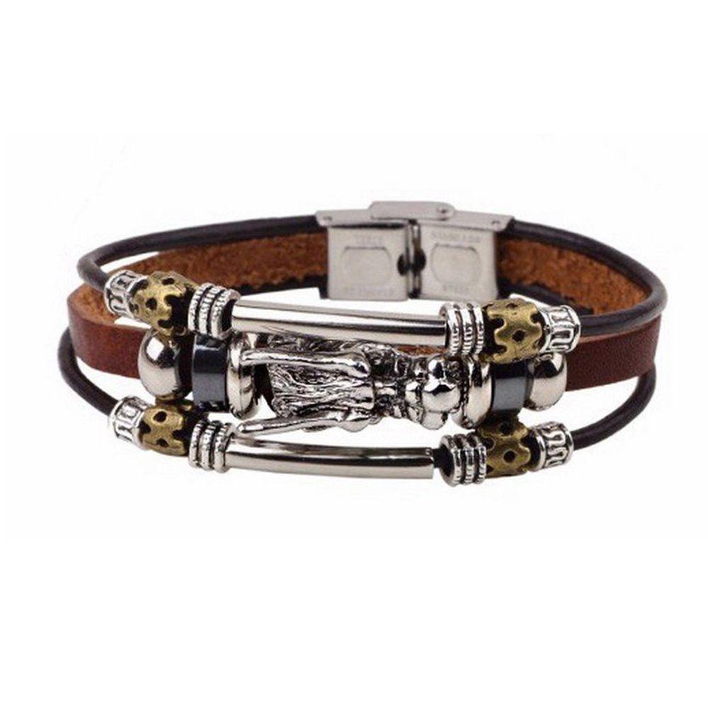 Vòng Tay Da Phối Mặt Hình Rồng Hợp Kim