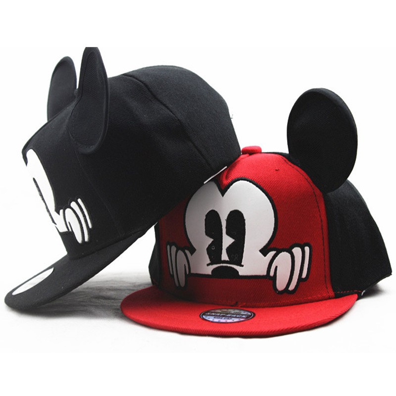 Mũ Snapback phối lưới họa tiết Mickey hoạt hình có tai dễ thương phong cách Hip-Hop cho bé trai và bé gái 3-8 tuổi