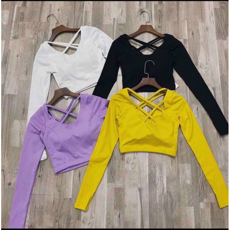 Áo croptop tập gym chéo dây kèm mod