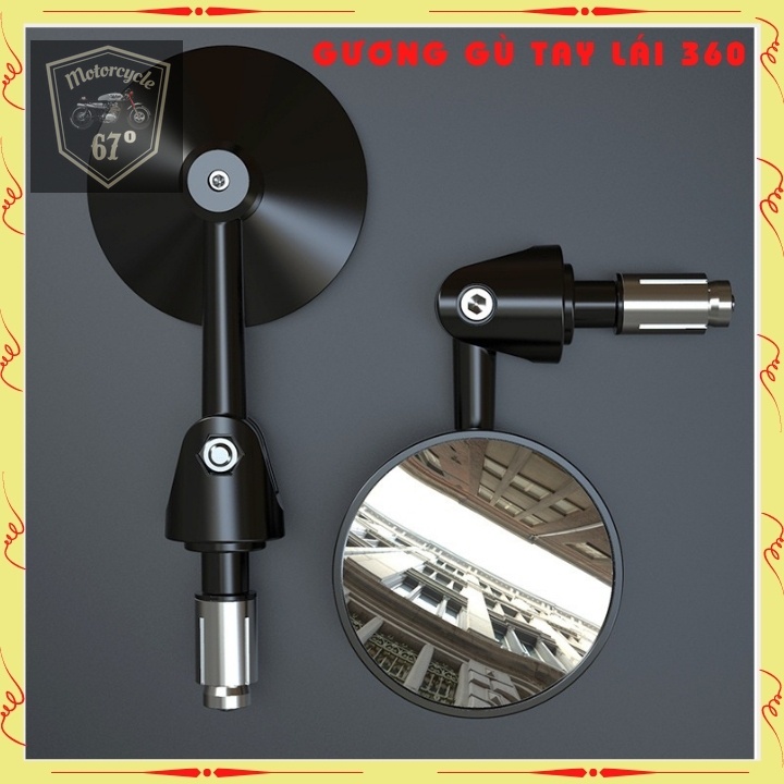 Gương gù tay lái CAFE RACER kính gù tròn cao cấp làm gương kiểng xe độ xoay 180