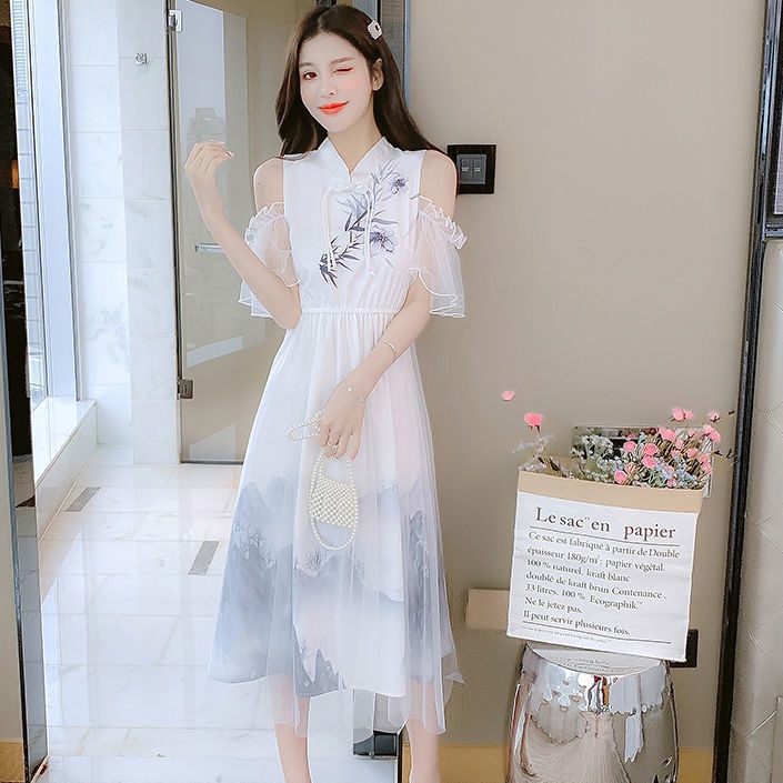 Đầm Hán Phục Cách Tân Dáng Dài Vải Chiffon Màu Gradient Thời Trang 2022 07.15