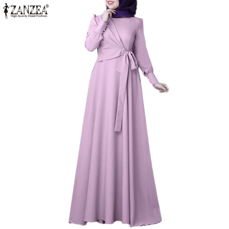 Zanzea Đầm Maxi Dài Tay Cổ Tròn Thắt Nơ Thời Trang Nữ Tính