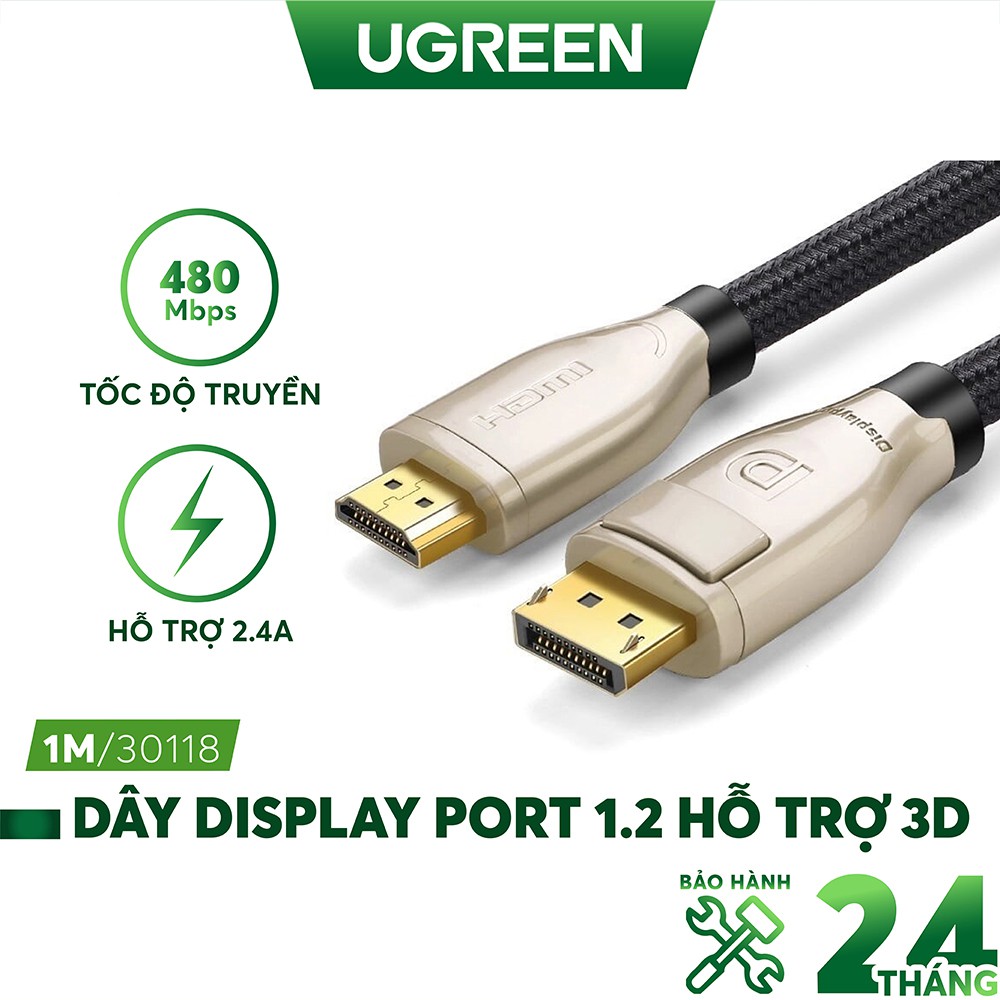 [Mã ELTECHZONE giảm 5% đơn 500K] Dây cáp DisplayPort 1.2 hỗ trợ 3D, 4K*2K 60 Hz UGREEN DP107