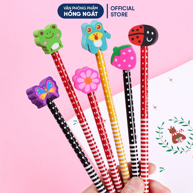 Bút chì gỗ cute đầu tẩy hoạt hình, đồ dùng học tập dễ thương văn phòng phẩm quà tặng học sinh B38