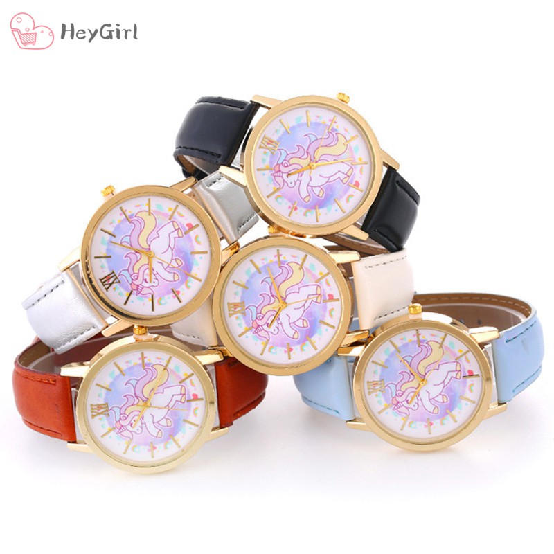 Women Watch Watches Happy Unicorn Cartoon Watch Leather Strap Quartz Watch