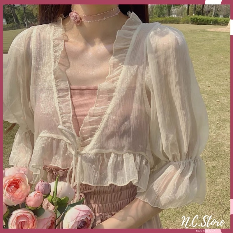 Áo Khoác Cardigan Voan Mỏng Ánh Tuyết Bèo Buộc Dây
