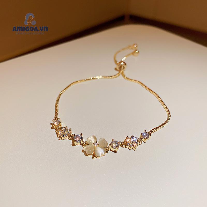 ✨✨Vòng Đeo Tay Mạ Vàng Thật Đính Đá Opal Hoa Cánh Hoa Siêu Thơ Thời Trang Mùa Hè