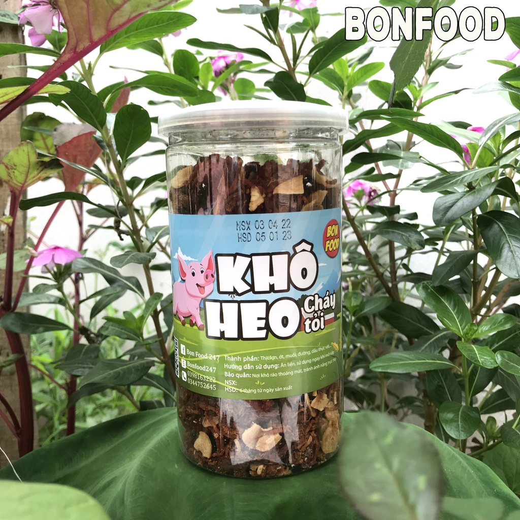Khô heo cháy tỏi xé sợi ngon Bon food hộp 130g, thịt lợn xé sợi cháy tỏi ăn liền thơm ngon