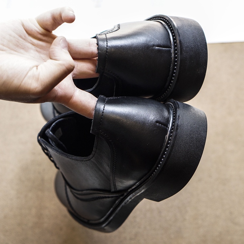 Giày nam công sở OXFORD full đen  có thêm màu nâu đế cao su đúc cao 4,5cm da bò thật