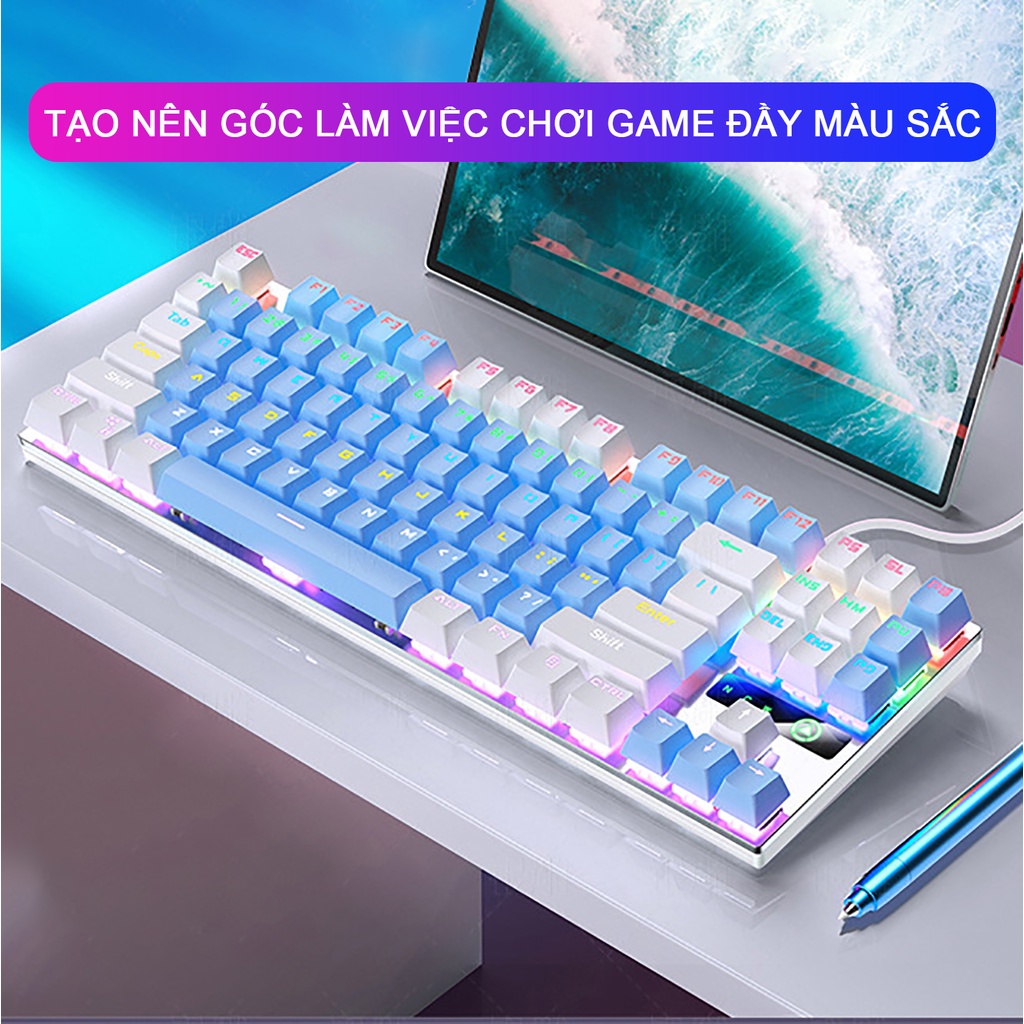 Bàn phím cơ gaming có dây SIDOTECH ZK-3 TKL 87 phím blue switch đèn led nhiều chế độ cho máy tính laptop