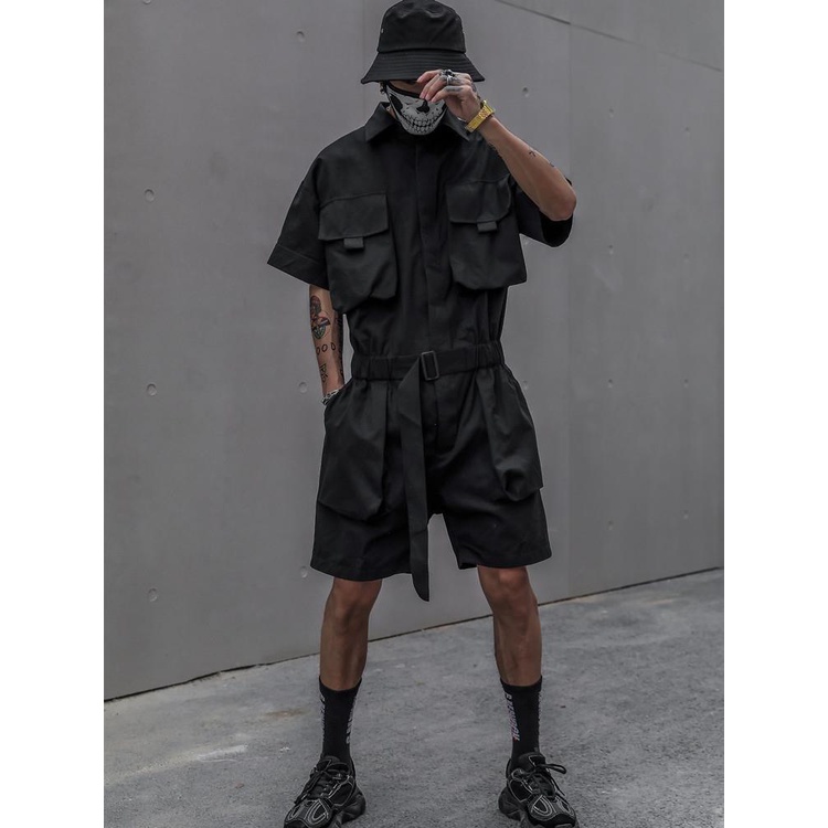 Jumpsuit tay ngắn dáng rộng phong cách nhật bản thời trang mùa hè cho nam