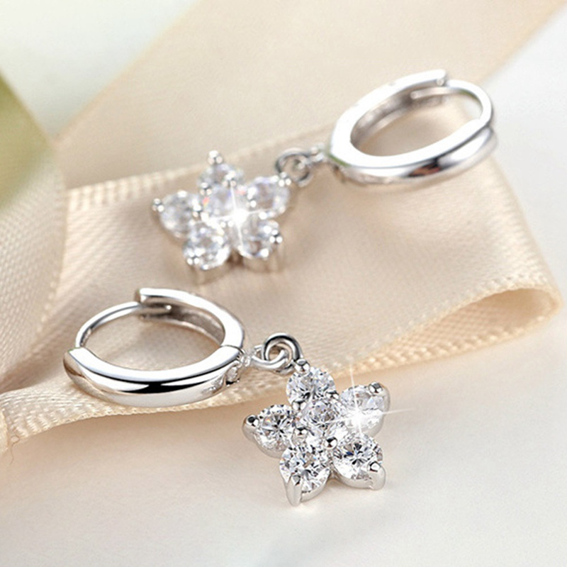 Hoa tai bằng bạc 925 hình hoa có đính đá dáng dài thời trang cho nữ