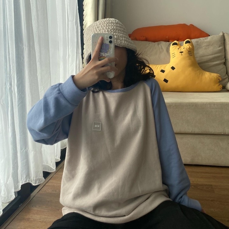 [SW6] KIM - Áo nỉ không mũ 2 màu - Raglan Sweater