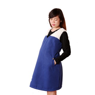 Đầm bầu dạ công sở cổ lông