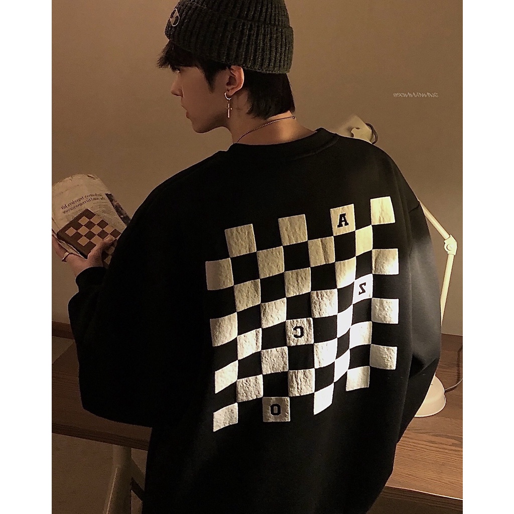 Áo sweater tay dài cổ tròn kẻ sọc caro nam nữ dày ấm thu đông nỉ chữ loang AZCO cá tính hiphop cao cấp ulzzang ( 3 màu )