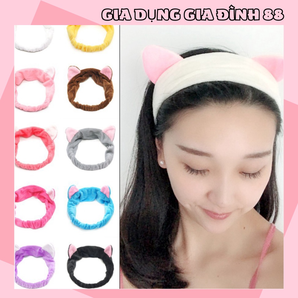 Băng đô rửa mặt tai mèo giá rẻ, băng đô cài tóc turban nữ vải nhung chất đẹp mềm mượt Hàn Quốc 88264