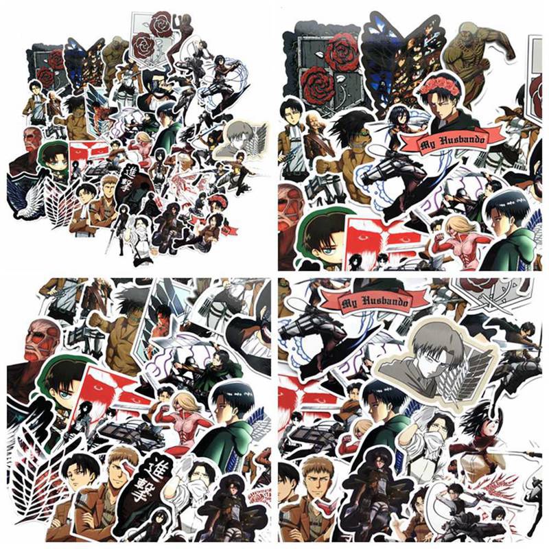 Tmdbyx Bộ 42 Miếng Dán Hoạt Hình Attack on Titan Chống Thấm Nước Trang Trí Vali