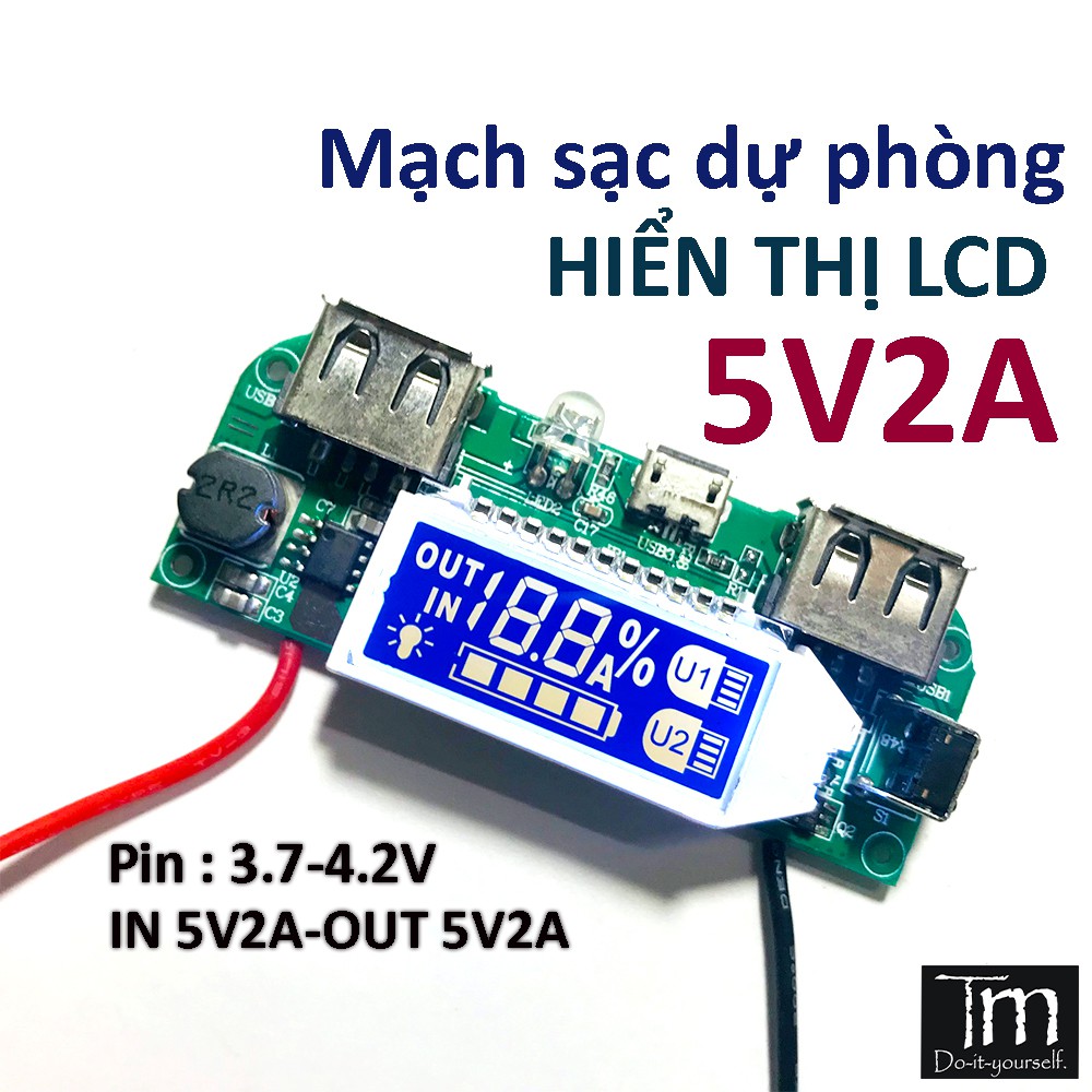 Mạch Sạc Dự Phòng 5V2A Hiển Thị Dòng Sạc LCD