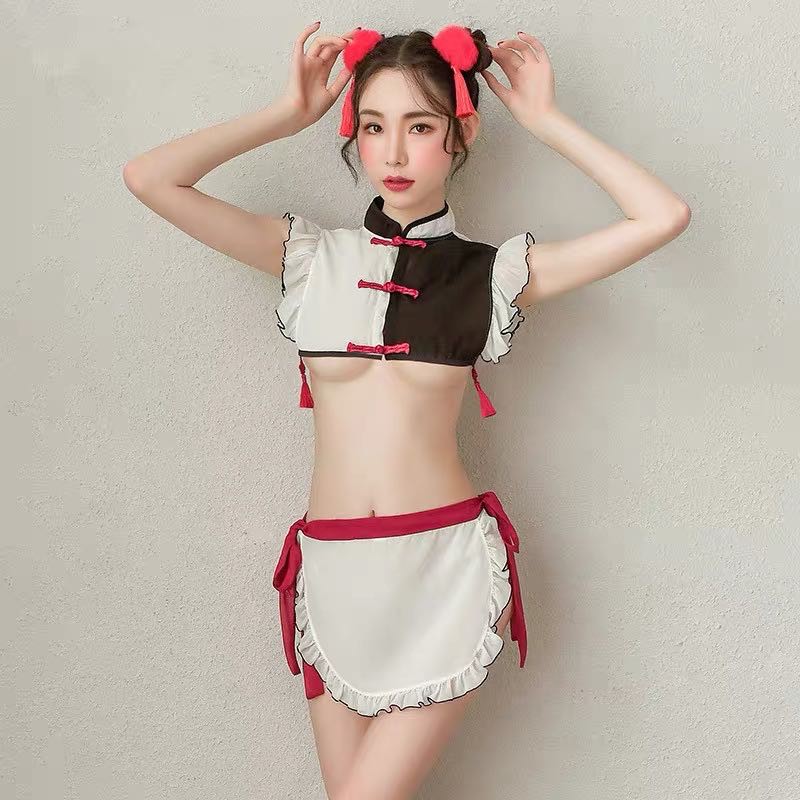 【1268】NOEL Cosplay Sexy Trang Phục Hầu Gái Gợi Cảm Ba Điểm Ren Chia Màu Voan