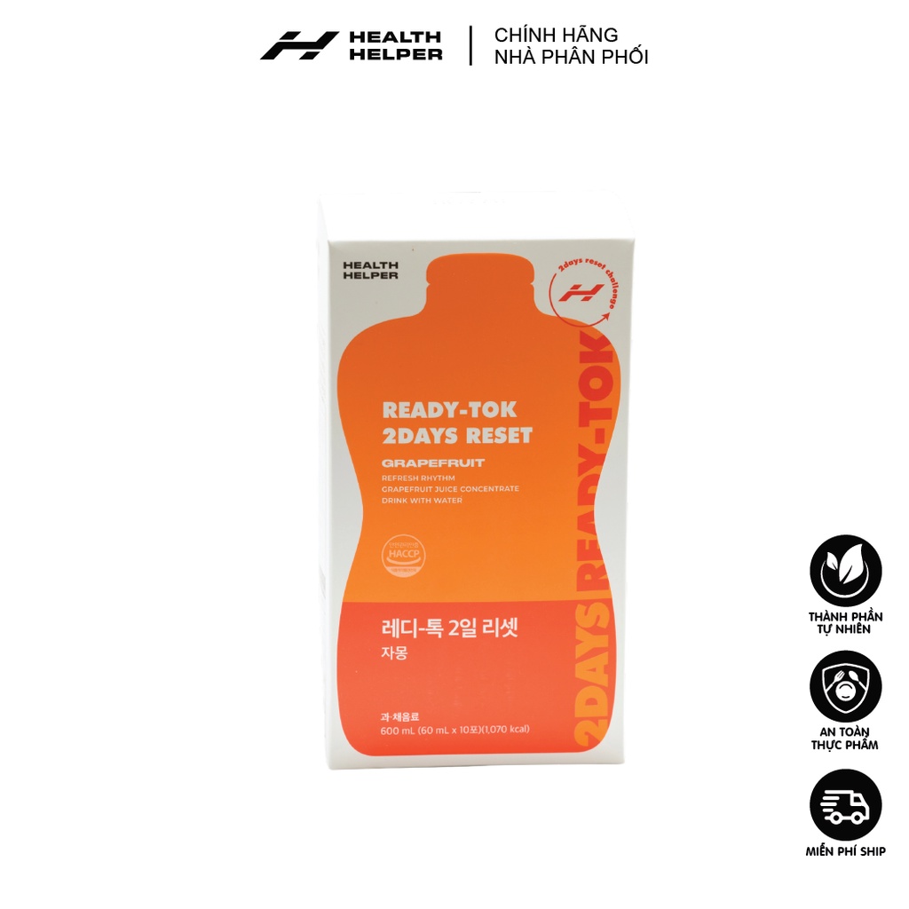 Detox thải độc giảm cân Ready Tok 2-Days Health Helper Hàn Quốc (Hộp 10 gói/Vị bưởi)