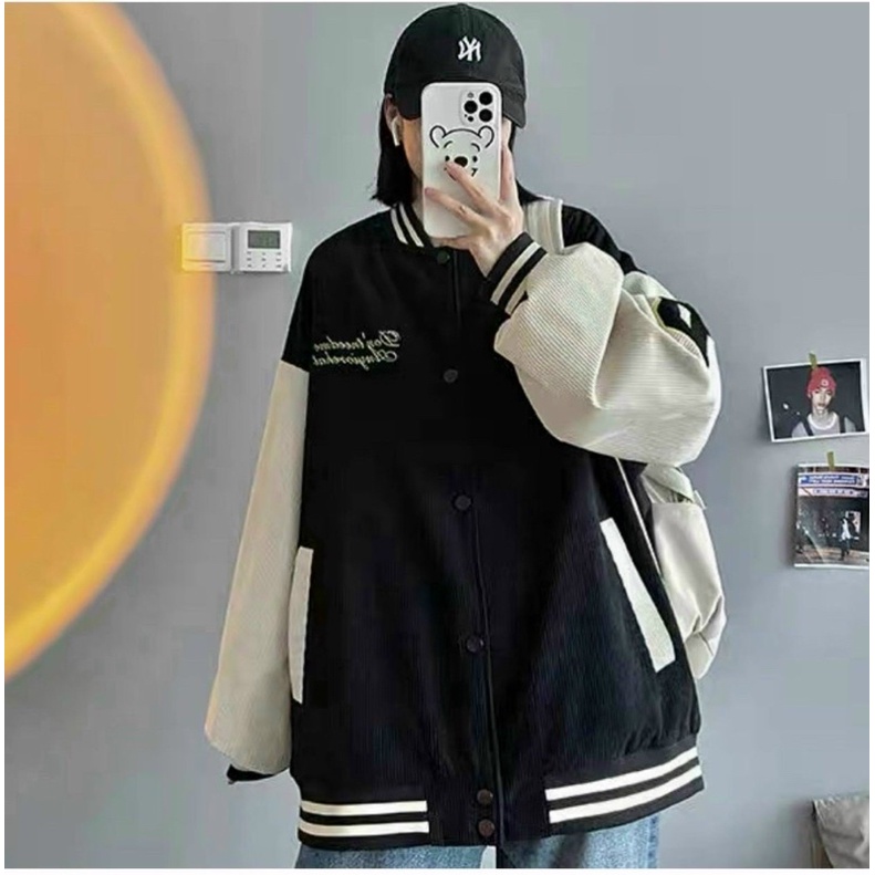 Áo Khoát BOMBER Nhung Tăm 2 Lớp , Logo Thêu, Phong Cách Hàn Quốc, [ Nam Nữ Mặt Ok, Ảnh Thật ]