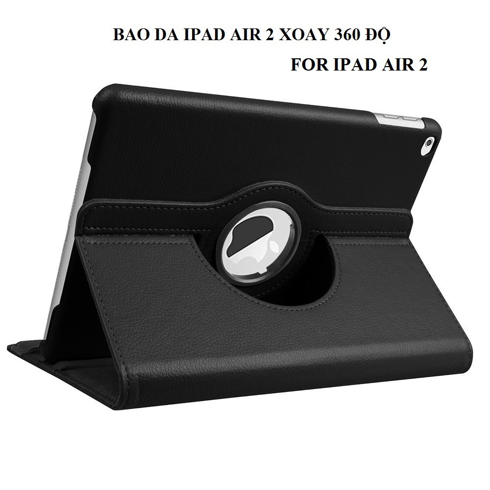 Bao da IPad Air 2 iPad 6 xoay 360 độ (ĐEN) - Hàng nhập khẩu - TẶNG KÈM BÚT CẢM ỨNG