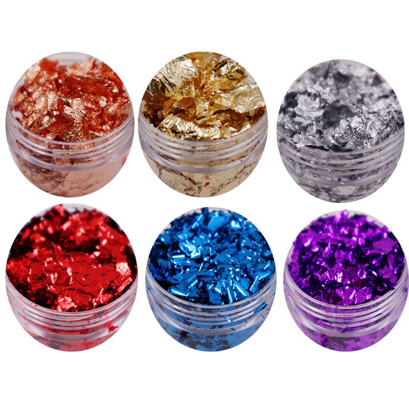 [KUKU] 6 Color Metallic Foil Kit Resin Flakes Gold Leaf Gilding Epoxy Resin Glitter Kit