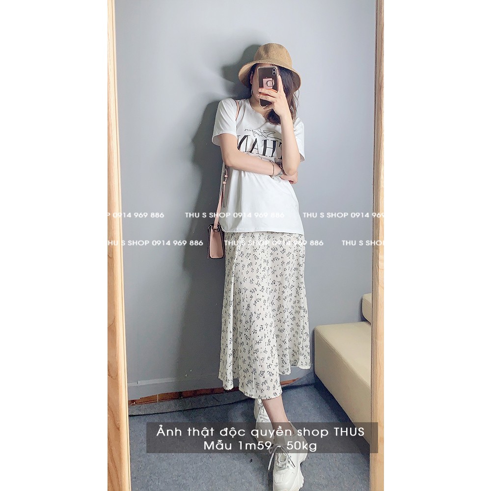 Chân váy hoa nhí dáng dài vintage THUS, Váy cạp lưng cao vải chiffon mềm mịn mát CV3F01 | BigBuy360 - bigbuy360.vn