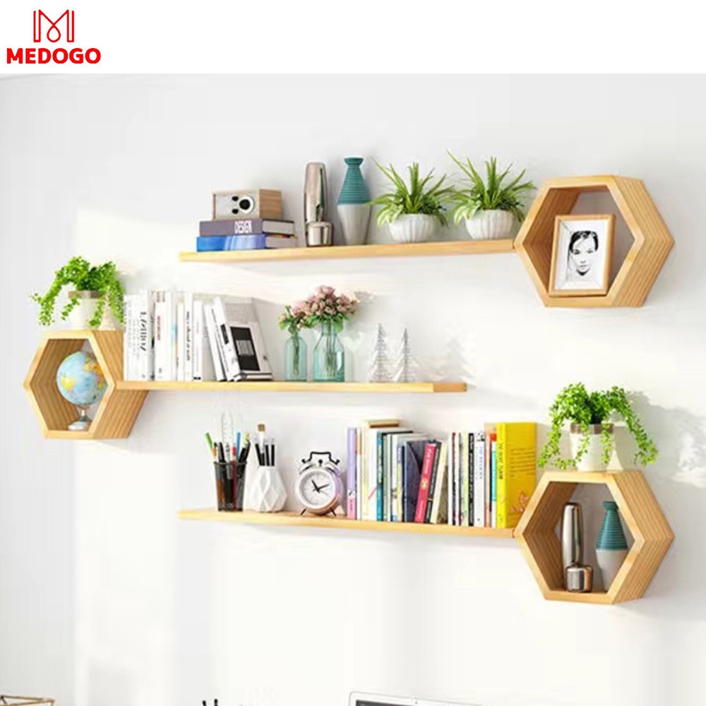COMBO kệ lục giác kèm thanh ngang, chữ nhật, hình vuông, kệ trang trí phòng khách, phòng ngủ