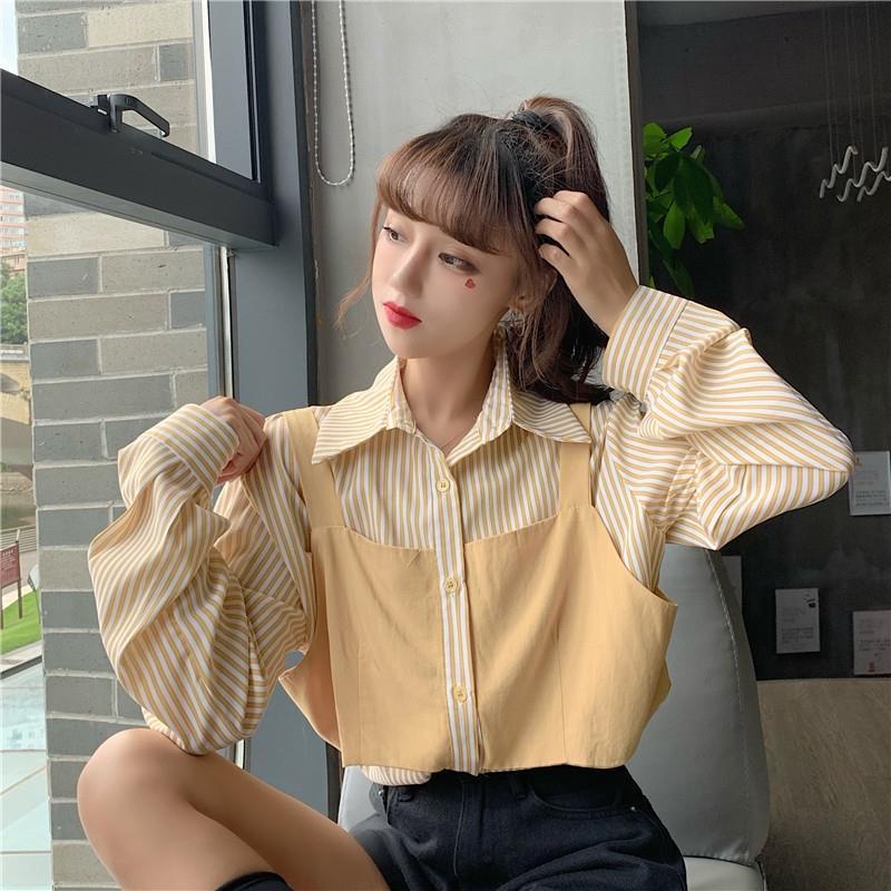 Áo thun dài tay giả hai lớp thiết kế mới thời trang theo phong cách vintage dành cho nữ