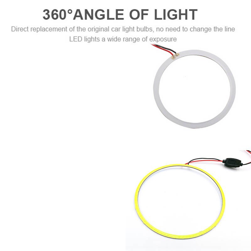 2 đèn COB mắt thiên thần 120mm màu trắng, đèn pha vòng, đèn xe, đui đèn Led