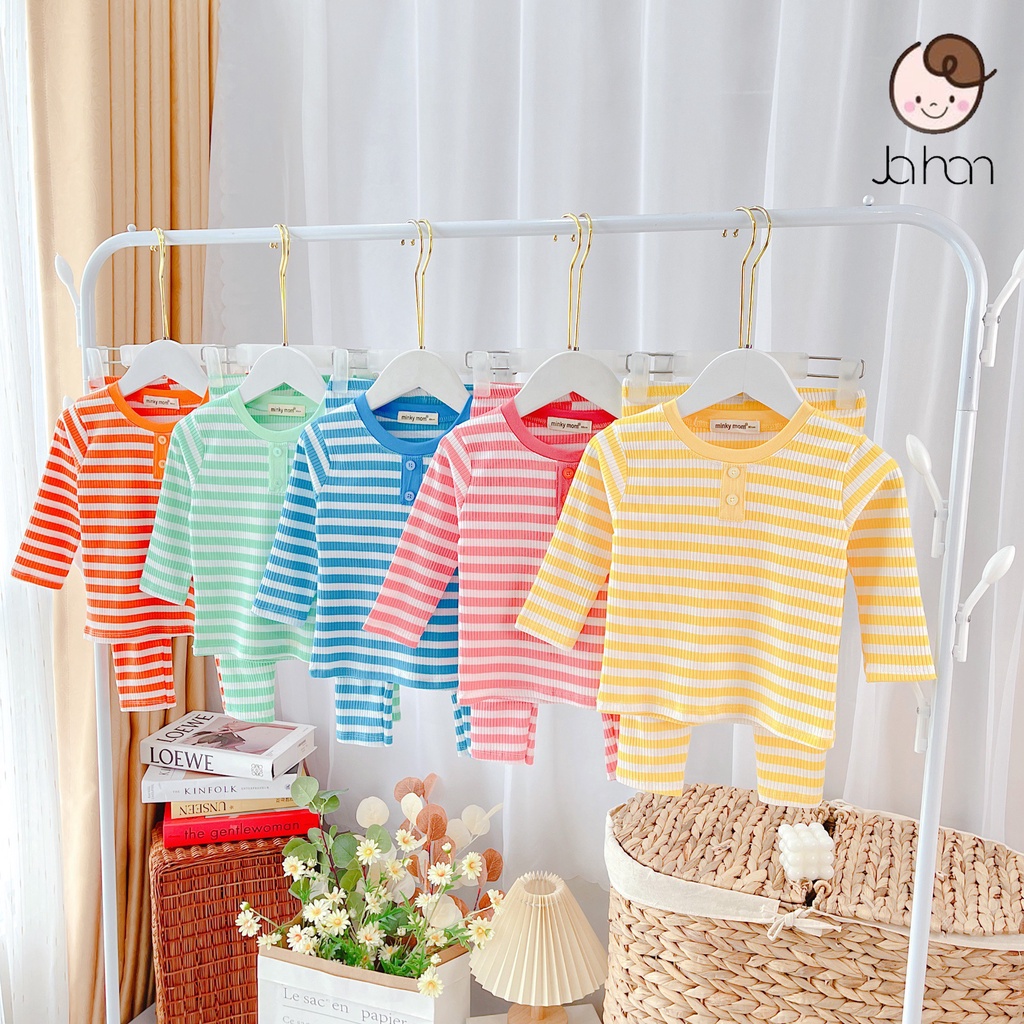 Bộ quần áo trẻ em dài tay Minky Mom Len Sọc cao cấp cho bé, chất thun lạnh mềm mịn thoáng mát size 6-19kg