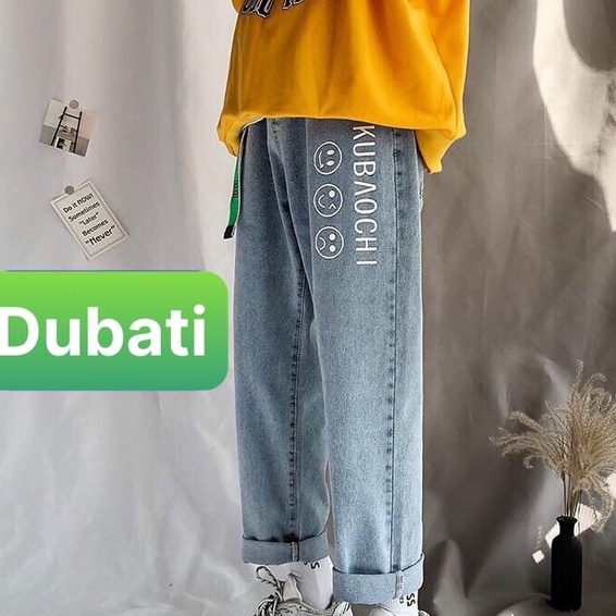 Quần Jeans Baggy Rộng, Quần Jean Nam Ống Suông Rộng In Hình Mặt Cười Kubaochi-  DUBATI FASHION