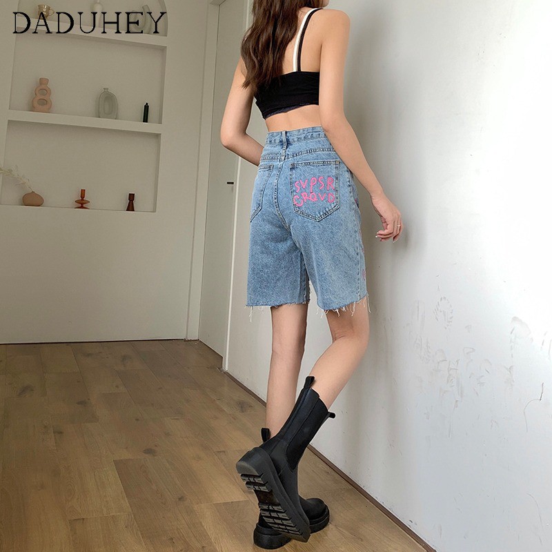 Quần Short Jean Rách Dáng Suông Ống Rộng Lưng Cao Tôn Dáng Thời Trang Xuân Hè Cho Nữ Dưới 100kg