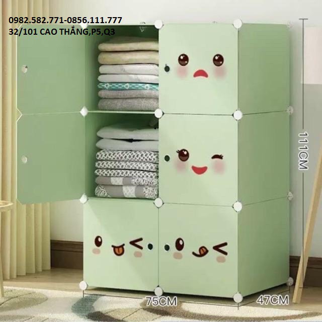 tủ quần áo 6 ô tặng kèm thanh treo đồ dễ lắp ghép