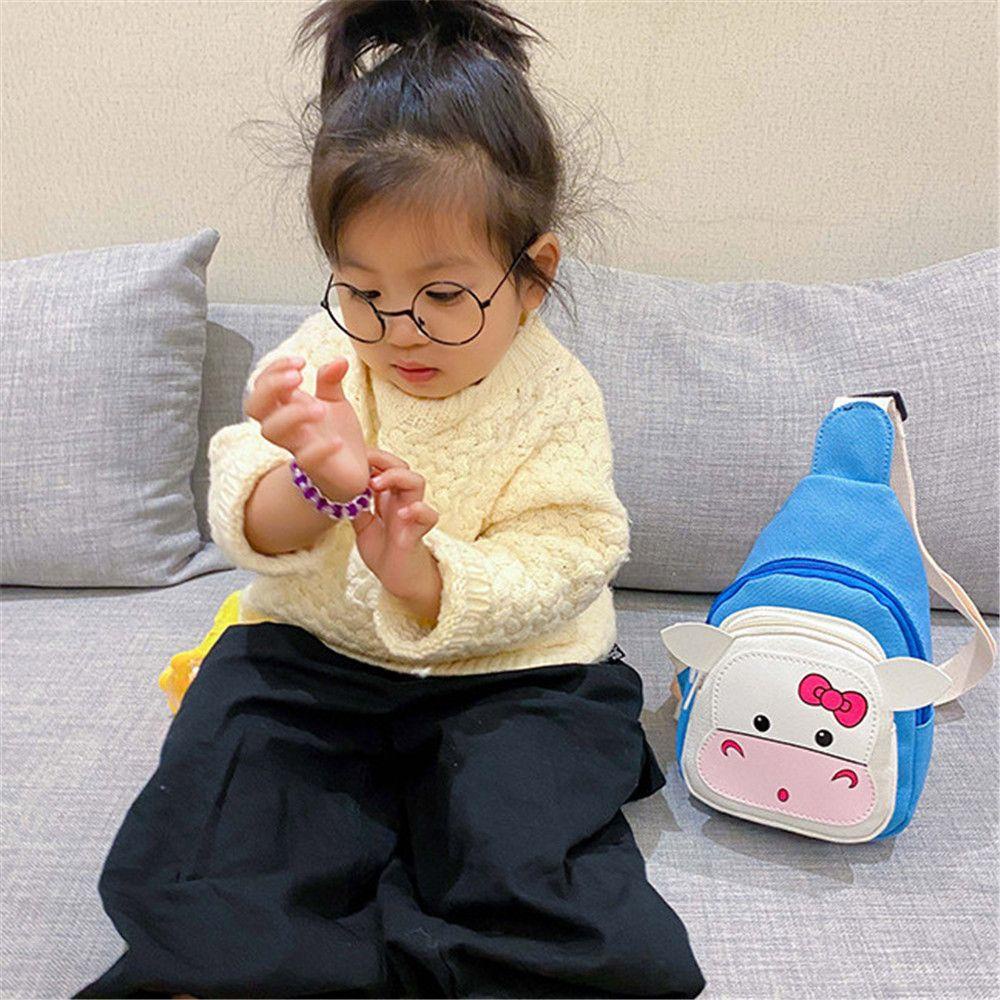 MIHAN1 Túi Đeo Chéo Đính Nơ Họa Tiết Bò Sữa Đáng Yêu Thời Trang Cho Trẻ Em