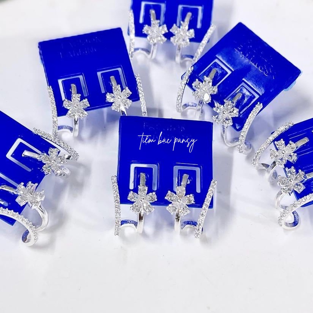 Bông tai bạc nữ hoạ tiết hoa kẹp vành - Khuyên tai nữ bạc ta cao cấp PANSY