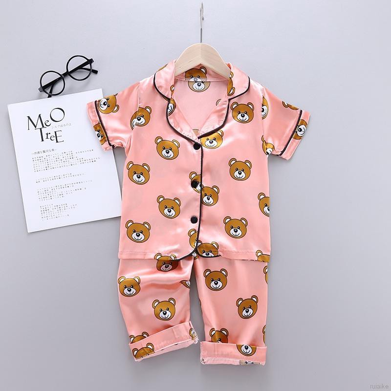 Bộ Đồ Ngủ Vải Satin Tay Dài Cho Bé Trai Từ 1-6 Tuổi