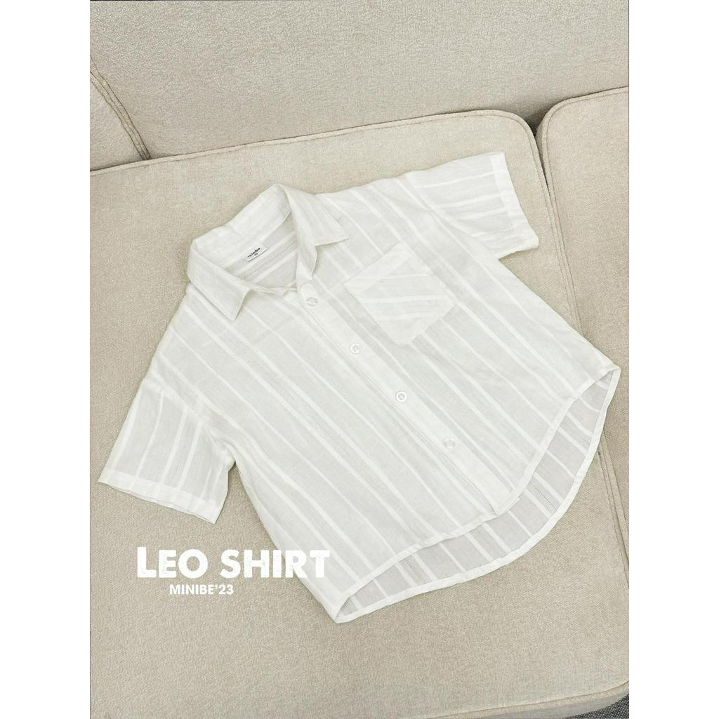 Áo sơ mi cộc tay cổ Đức mặc mùa hè thoáng mát cho bé từ 12m - 6y chất liệu thô cotton vân - Leo Shirt by Minibe