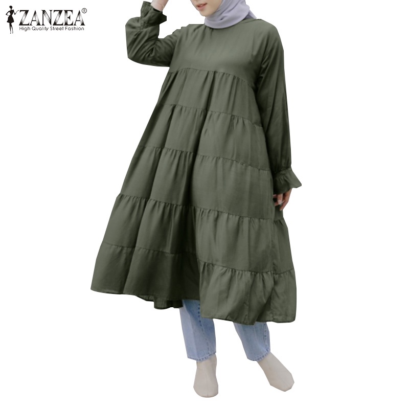 Đầm maxi nữ Zanzea xếp nếp tay dài phong cách Hồi giáo