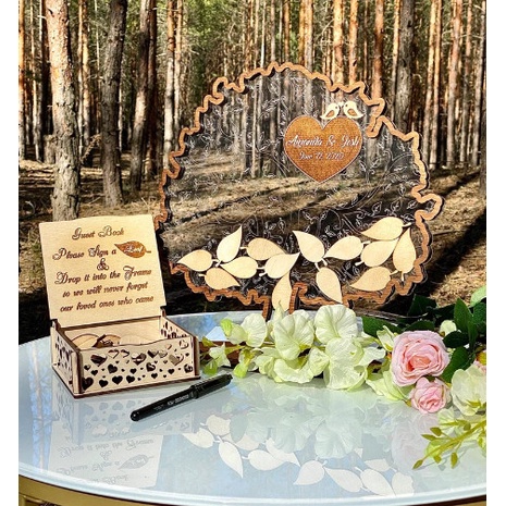 Cây Thả Lá Ký Tên Kèm Đế Gỗ Trang Trí Bàn Gallery  | Thao Wedding Guestbook