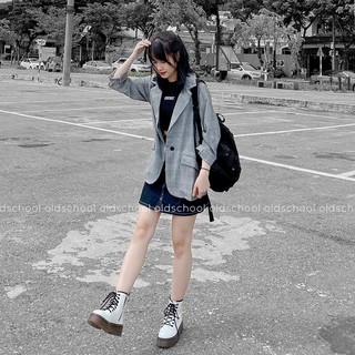 ÁO BLAZER KẺ TRẮNG ĐEN TÚI NẮP (ảnh thật/sẵn/cóvideo)