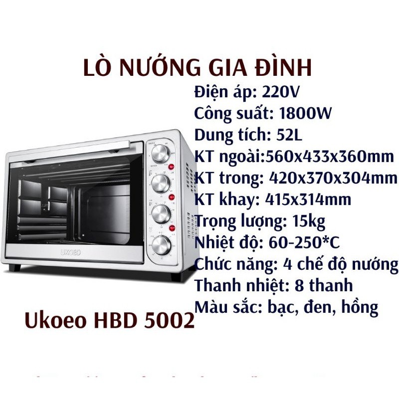 Lò Nướng Ukoeo 52l Mã 5002 - Hàng Có Sẵn  - Chính Hãng- Bảo Hành 12 Tháng