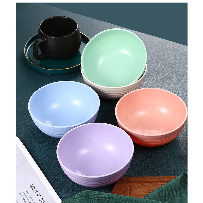 Set 2 Tô Tròn Cách Nhiệt Chống Rơi Chất Liệu Lúa Mạch Cho Bé