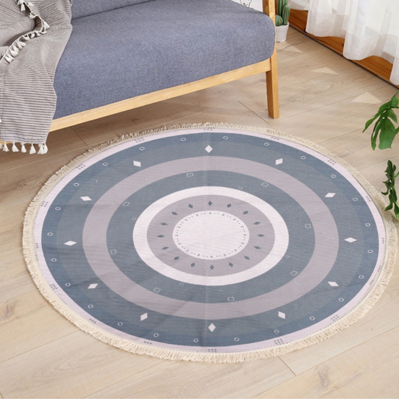 Thảm Trải Sàn Hình Tròn Phối Núm Tua Phong Cách Bohemian
