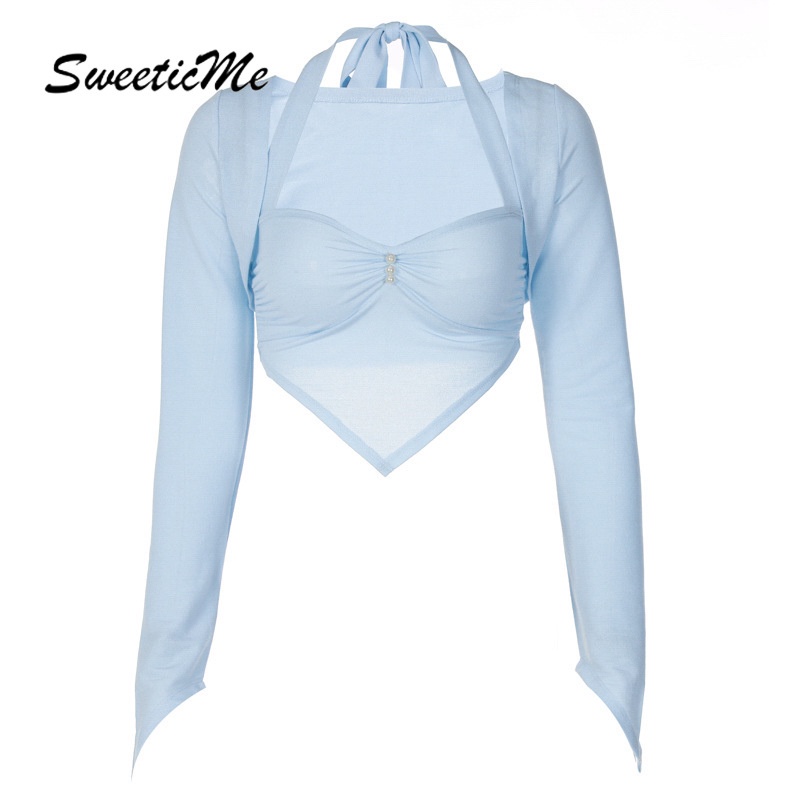 Áo Thun Cổ Chữ V Tay Dài Kiểu Cột Dây SweeticMe   Mới