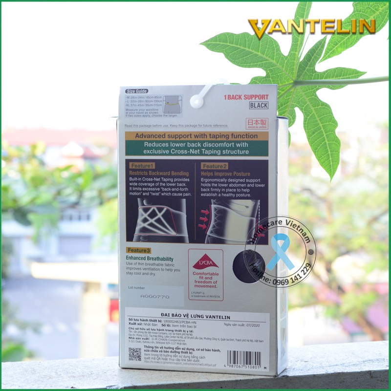 Đai bảo vệ cột sống VANTELIN, Số 1 Nhật Bản, giảm đau lưng, cố định cột sống, giảm thoái hóa, thoát vị đĩa đệm